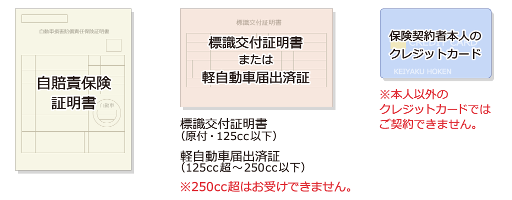 バイクの自賠責保険契約時にご用意していただくもの